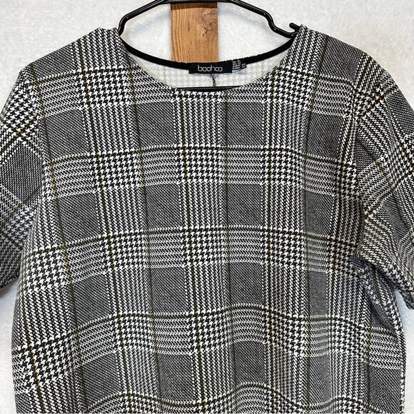 Boohoo Black & White Striped Plaid Houndstooth Short Sleeve Tunic Top Size 12 - Picture 2 of 9